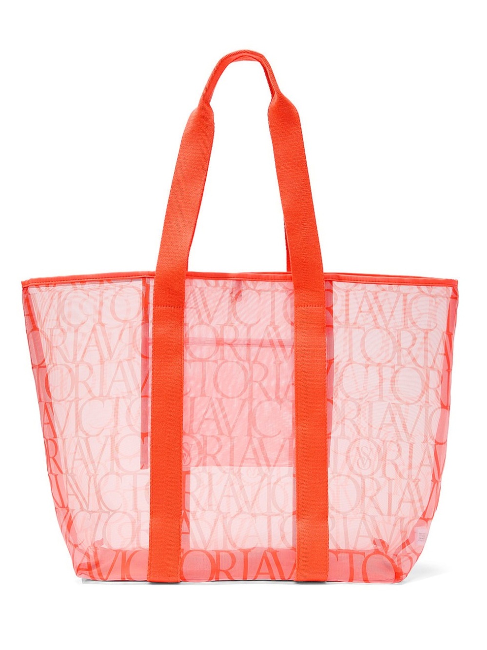 Victoria's Secret Vibrant Coral Mesh Carryall Beach Tote Bag Interior Pocket